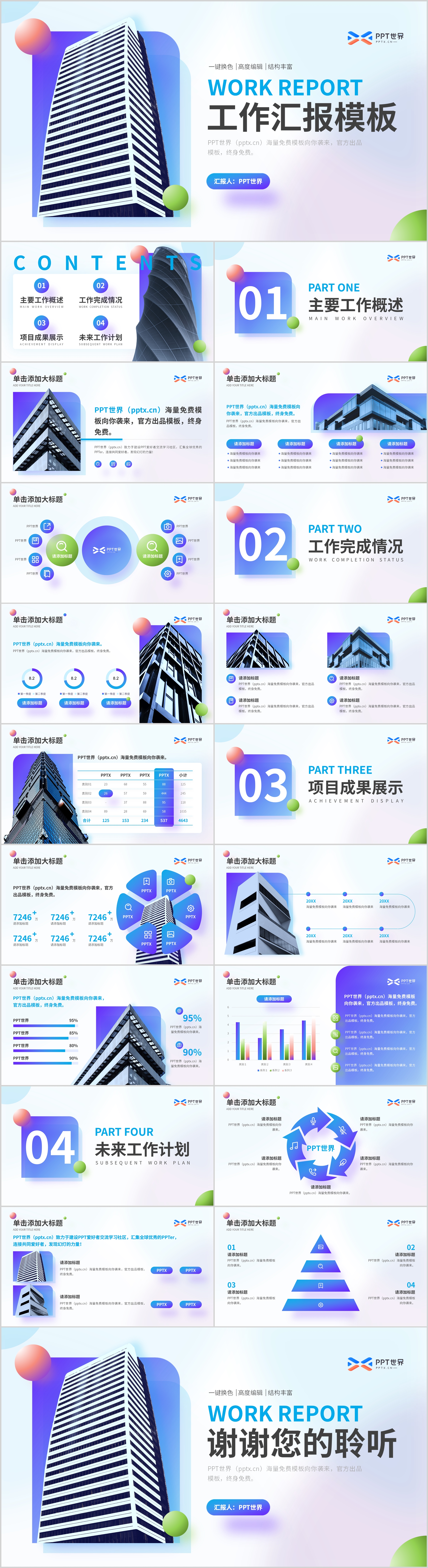 多彩渐变风工作汇报通用PPT模板